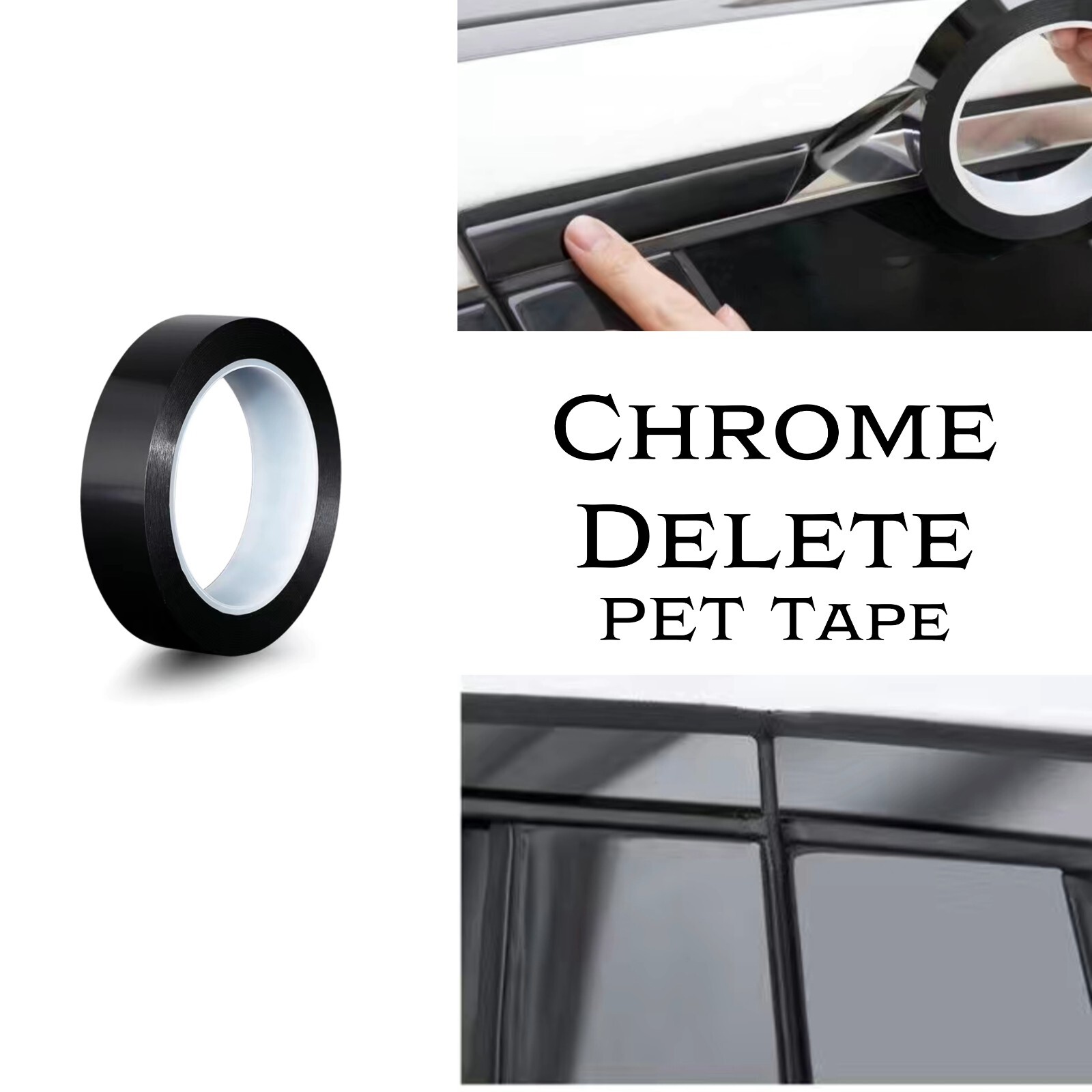 Gloss Glossy Black 2 inch x 200FT Chrome Delete PET Film Tape Adhesive Roll