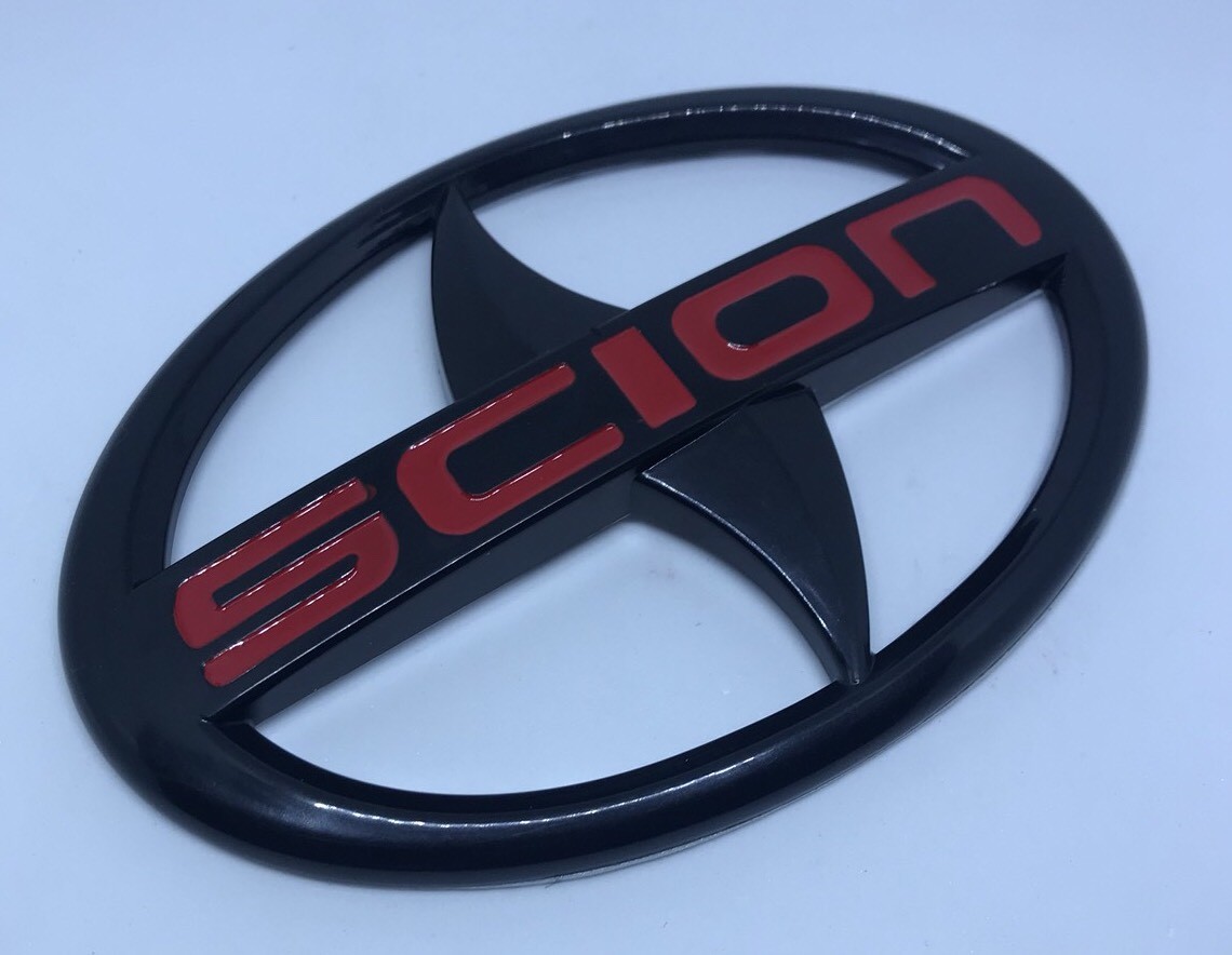 Scion Emblems large Silver Black letter Badge Stickers front JDM black tC xA xB
