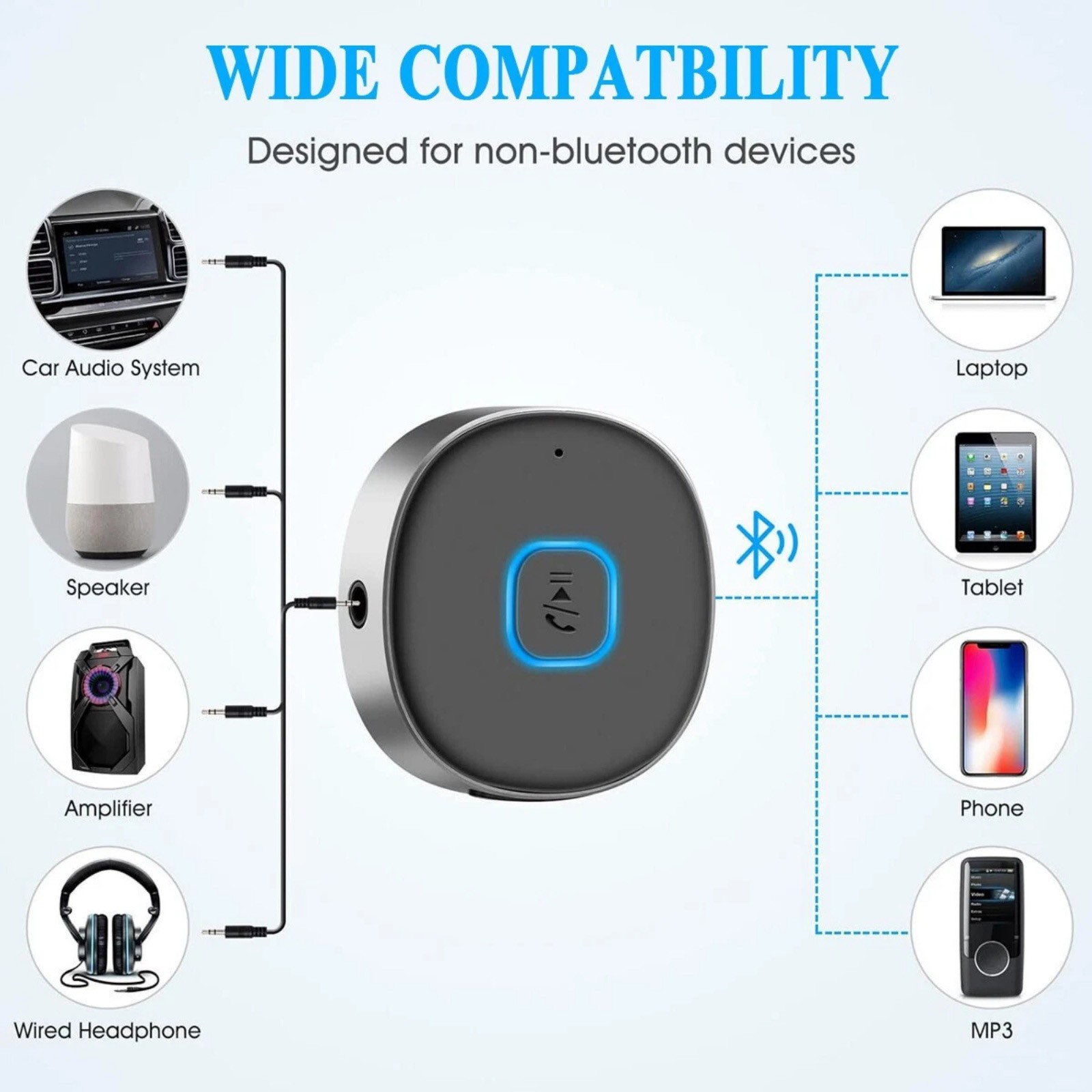 For Bluetooth 5.0 Wireless Audio Receiver 3.5mm Aux Car Kit Handsfree Calling