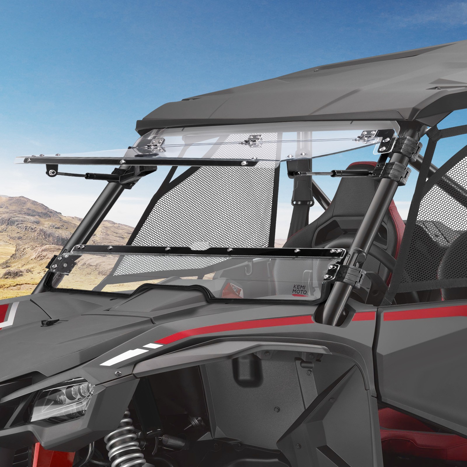 KEMIMOTO UV Treated 3-IN-1 Flip Windshield for Honda Talon 1000R/1000X 2019-2024