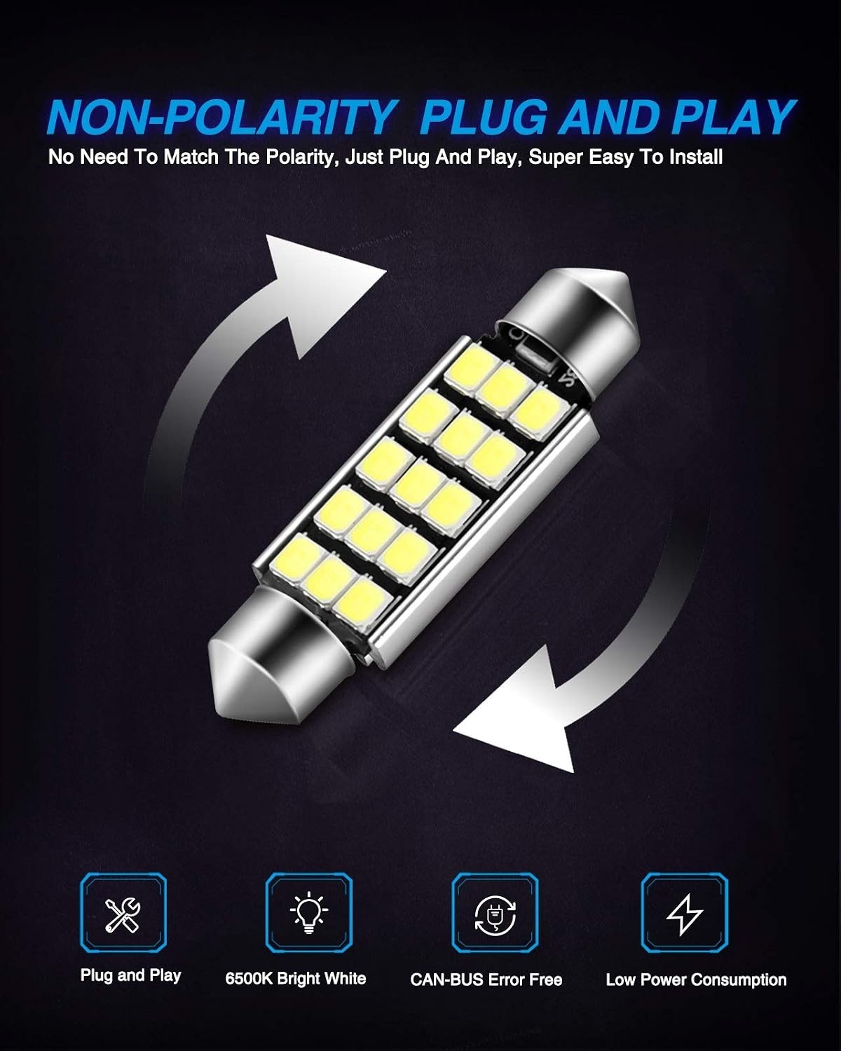 Efficient 578 LED Bulbs – 4 Pack, 400LM, No Polarity, Long-Lasting 50,000 Hours