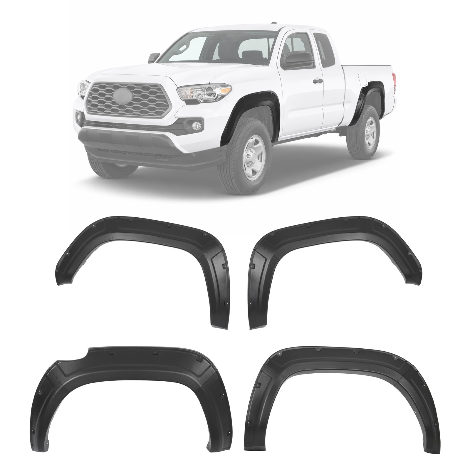 Front Rear Pocket Rivet Fender Flares Set Textured For 2016-2023 Toyota Tacoma