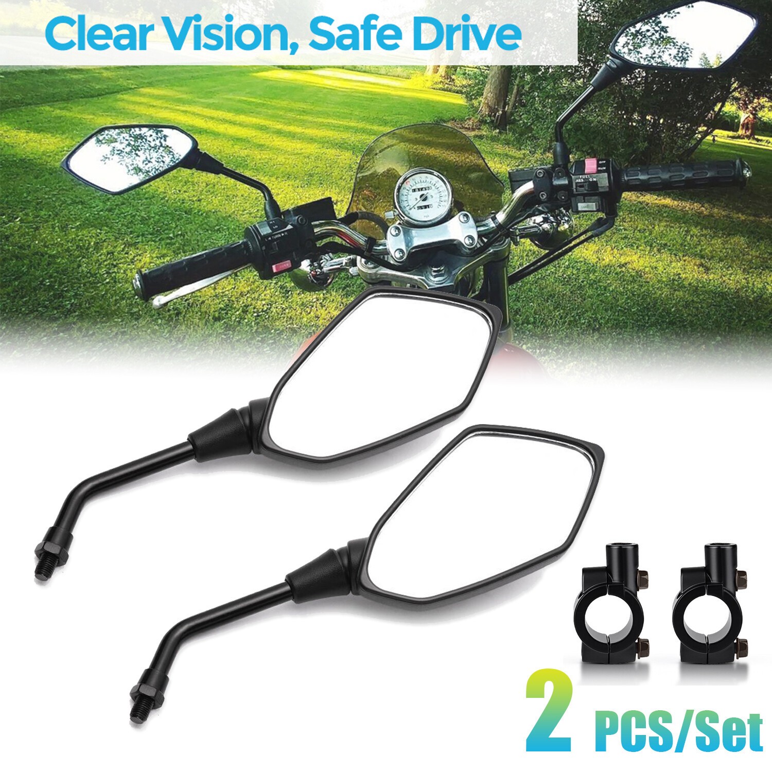 Pair 7/8″ 22mm Handlebar End Rearview Side Rear View Mirror Universal Motorcycle