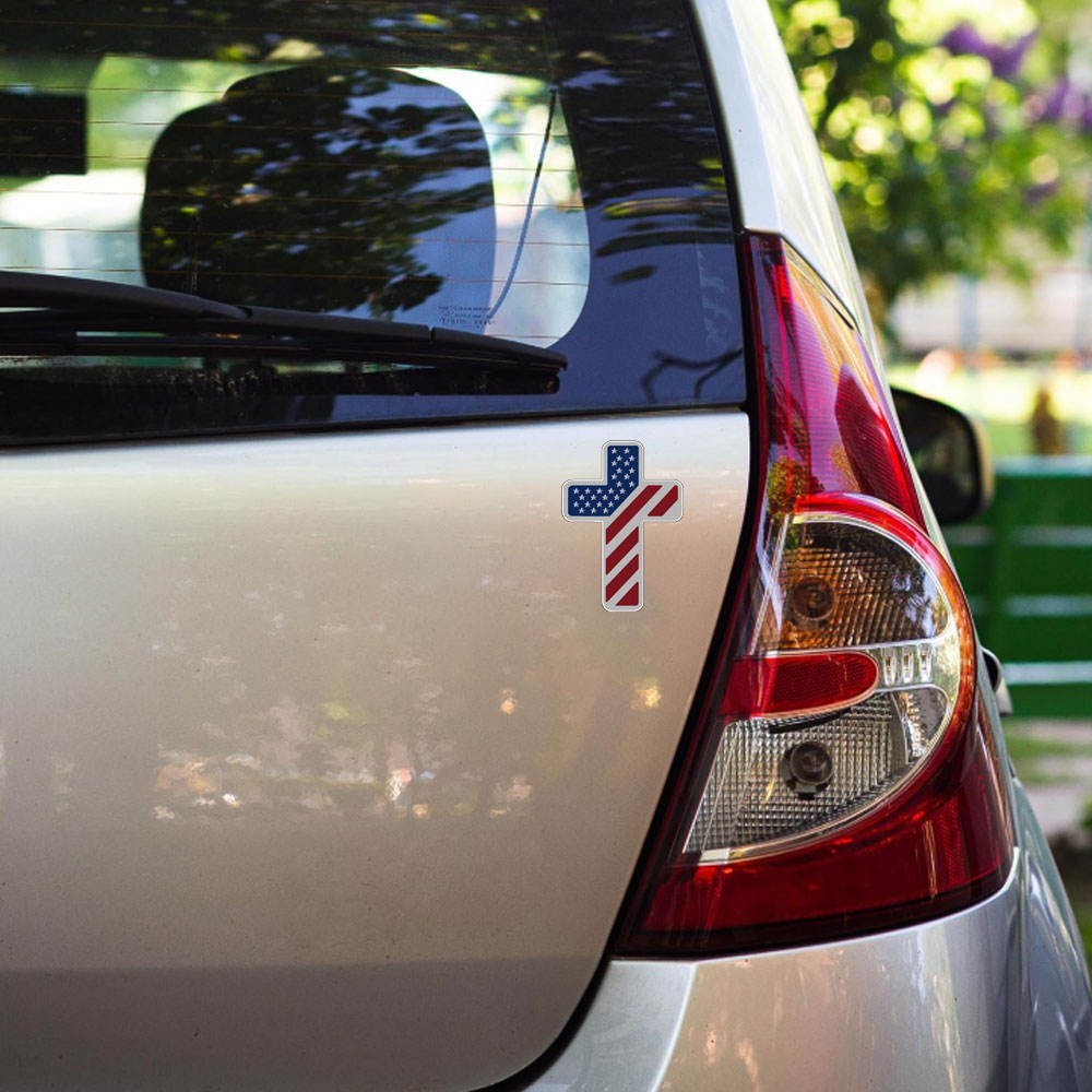 CHRISTIAN RELIGIOUS 3D CROSS W EMBOSSED AMERICAN FLAG METAL CAR EMBLEM STICKER