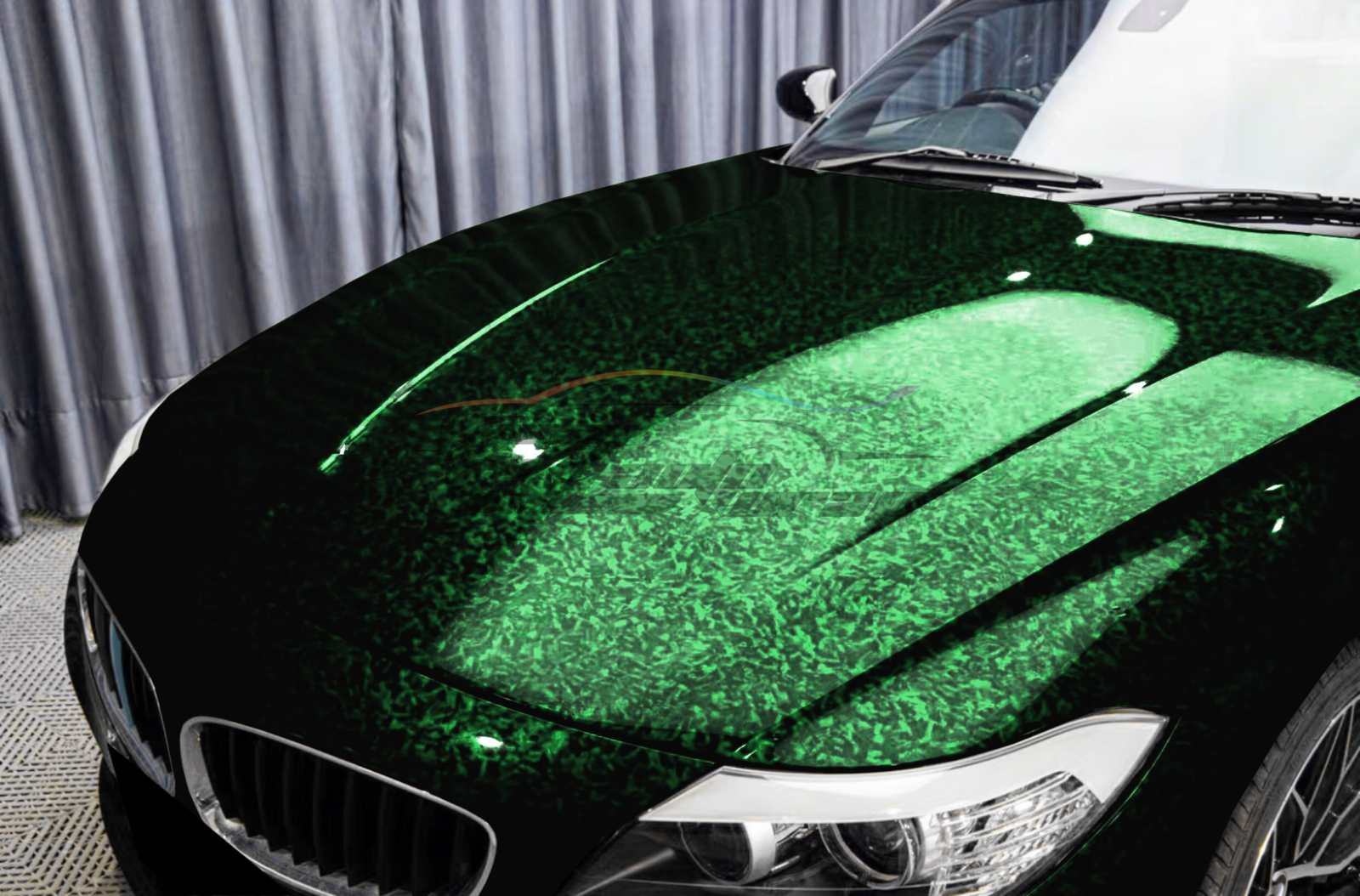 24K Chopped Forged Carbon Fiber Gloss Venom Green Vinyl Wrap Sticker Decal Sheet