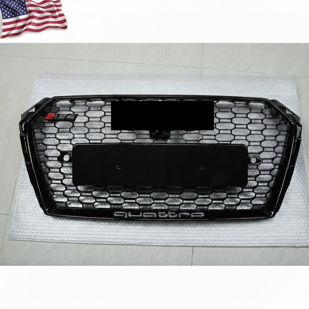Gloss Black Front Honeycomb Mesh Grille RS4 Style for Audi A4 S4 B9 2017-2018