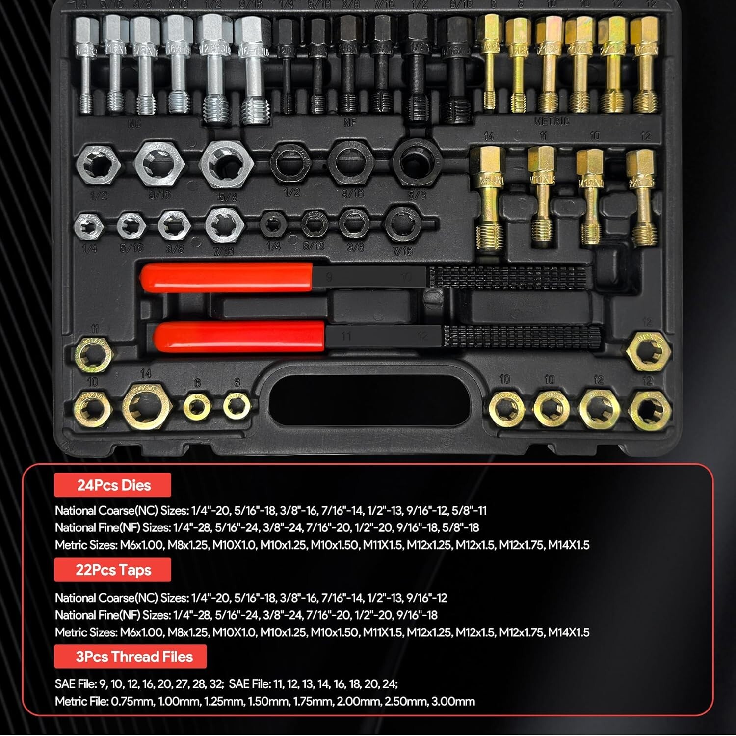 49PC Thread Repair UNC UNF Metric Thread Chaser Restorer Kit with Tap Dies