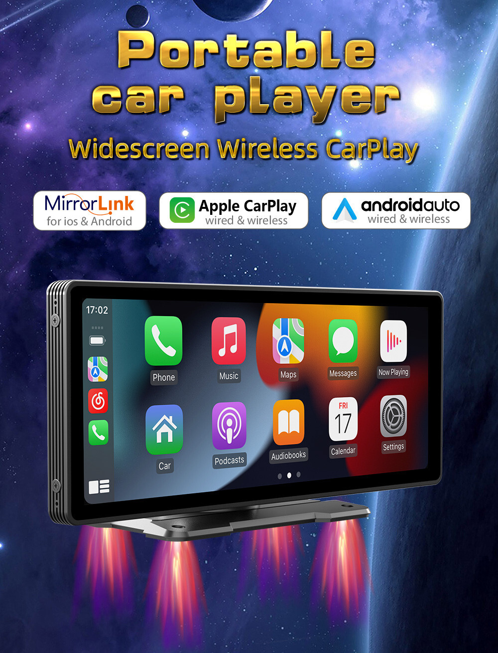 Portable Car MP5 Player Bluetooth FM Radio Stereo AUX TF USB For Apple CarPlay
