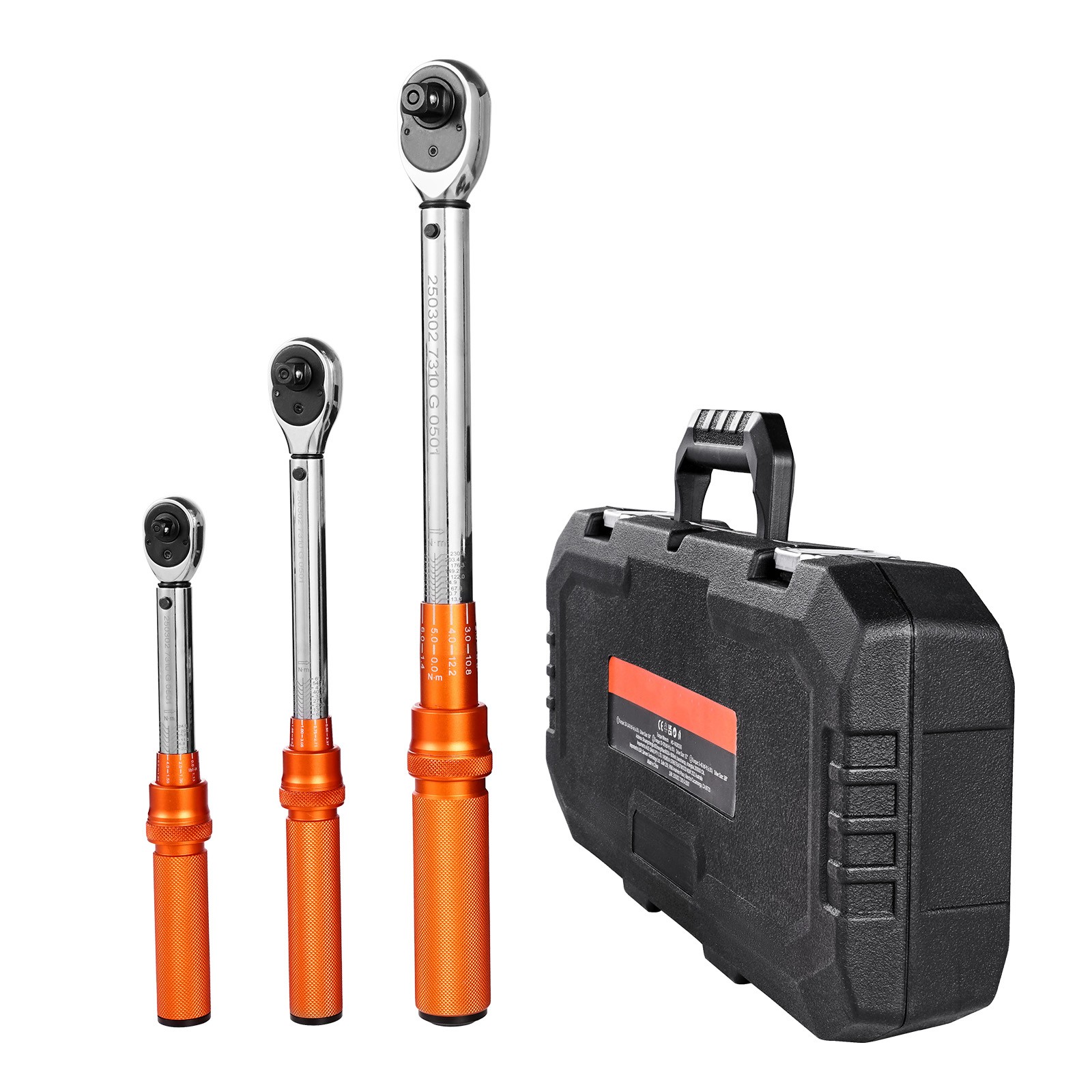 Click Torque Wrench Set 3Pcs 1/4 3/8 1/2 In Drive Dual-direction 72-Tooth