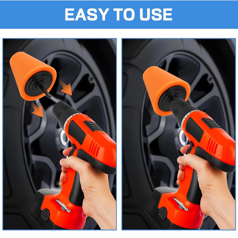 4″ Foam Drill Polishing Cone Ball Pads Kit Car Hub Waxing Buffing Wheel Polisher