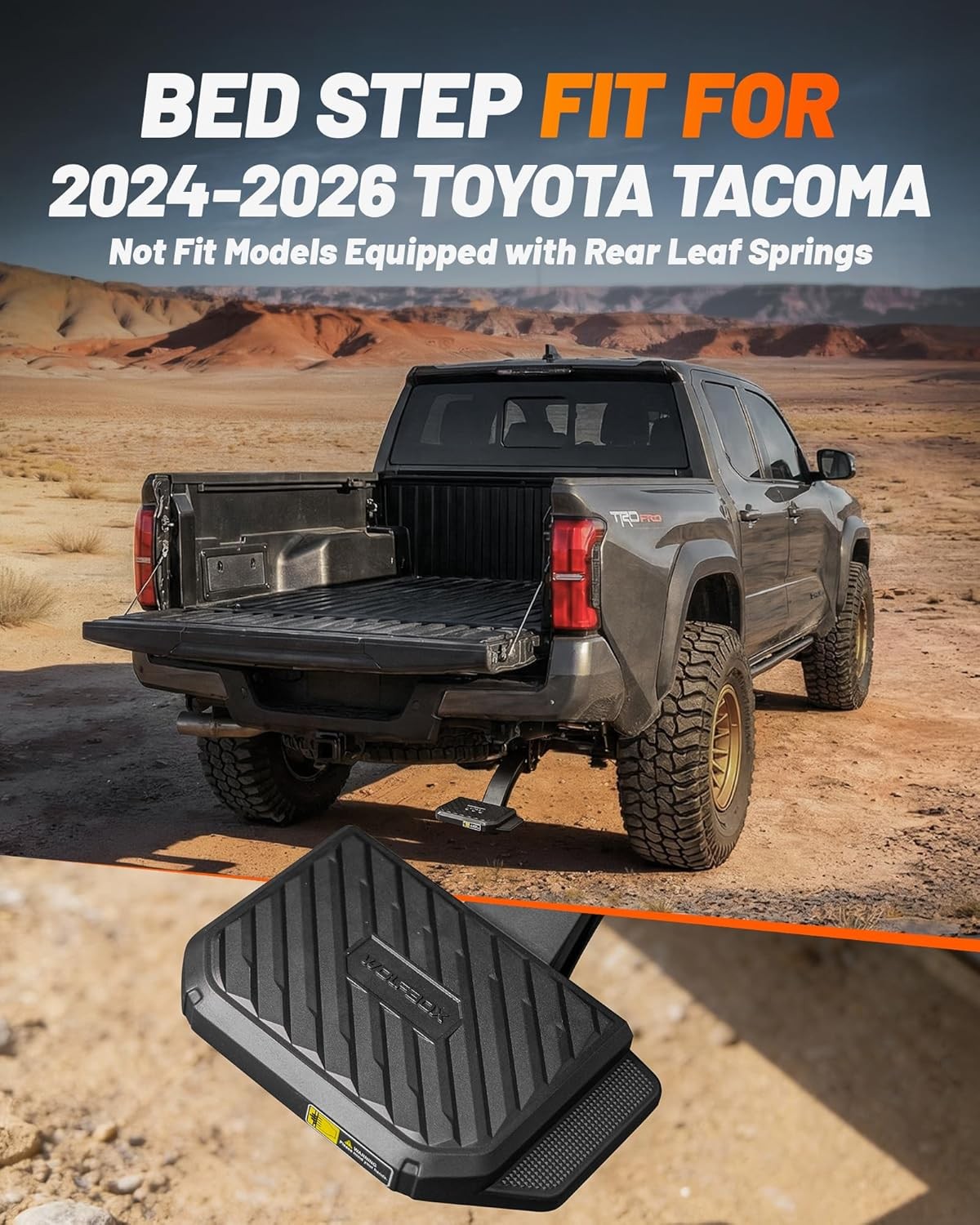 WOLFBOX Retractable Bed Step for 2024-2026 Toyota Tacoma Non-Slip Truck Bed Step