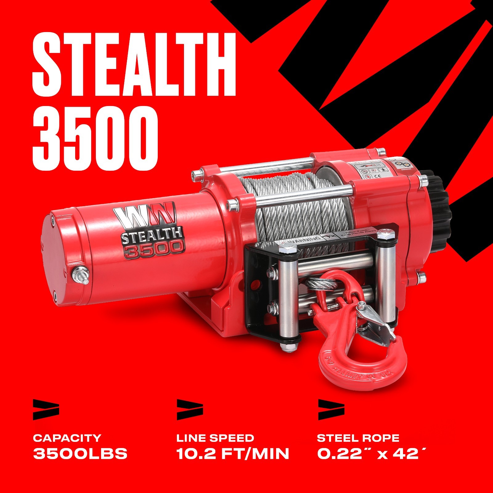 Stealth 3,500lb 12v Electric Winch – Steel Rope
