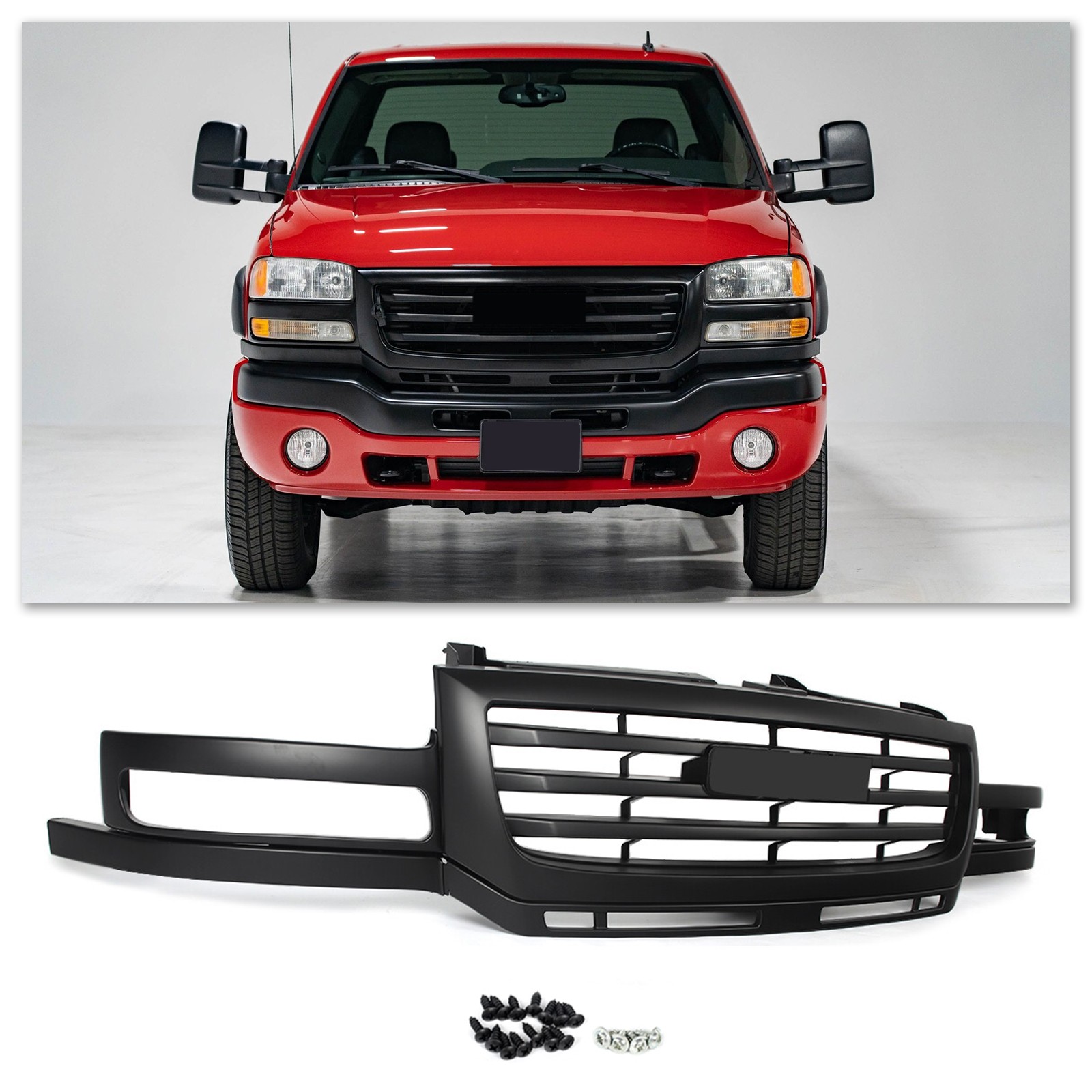 For 2003-2007 GMC Sierra 2500 HD 3500 HD Front Upper Grille Grill Matte Black