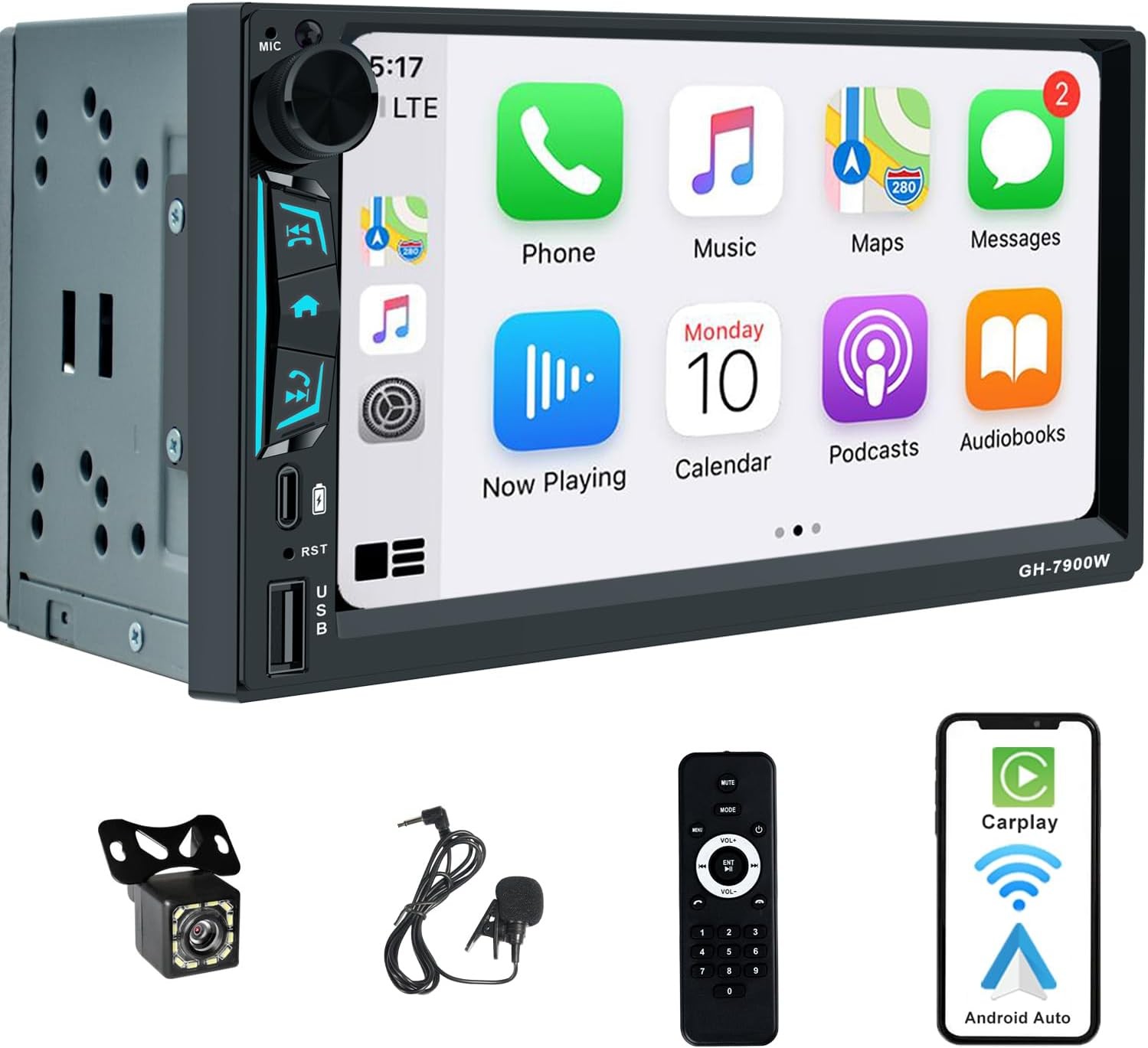 7″ Double 2 DIN Car MP5 Player Bluetooth Touch Screen Stereo Radio With Camera