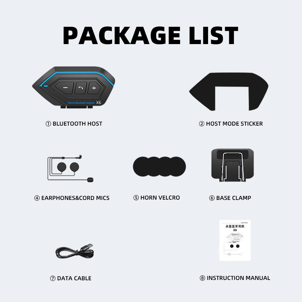 Motorcycle Helmet Headset Wireless Bluetooth Headphone Speaker Hands-Free X6