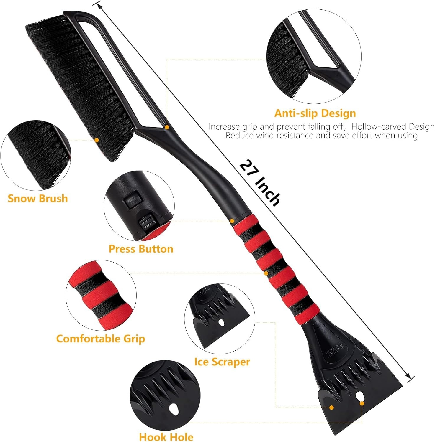 Durable 27″ Snow Brush & Ice Scraper Combo – Perfect for Cars & SUVs – 2 Pack