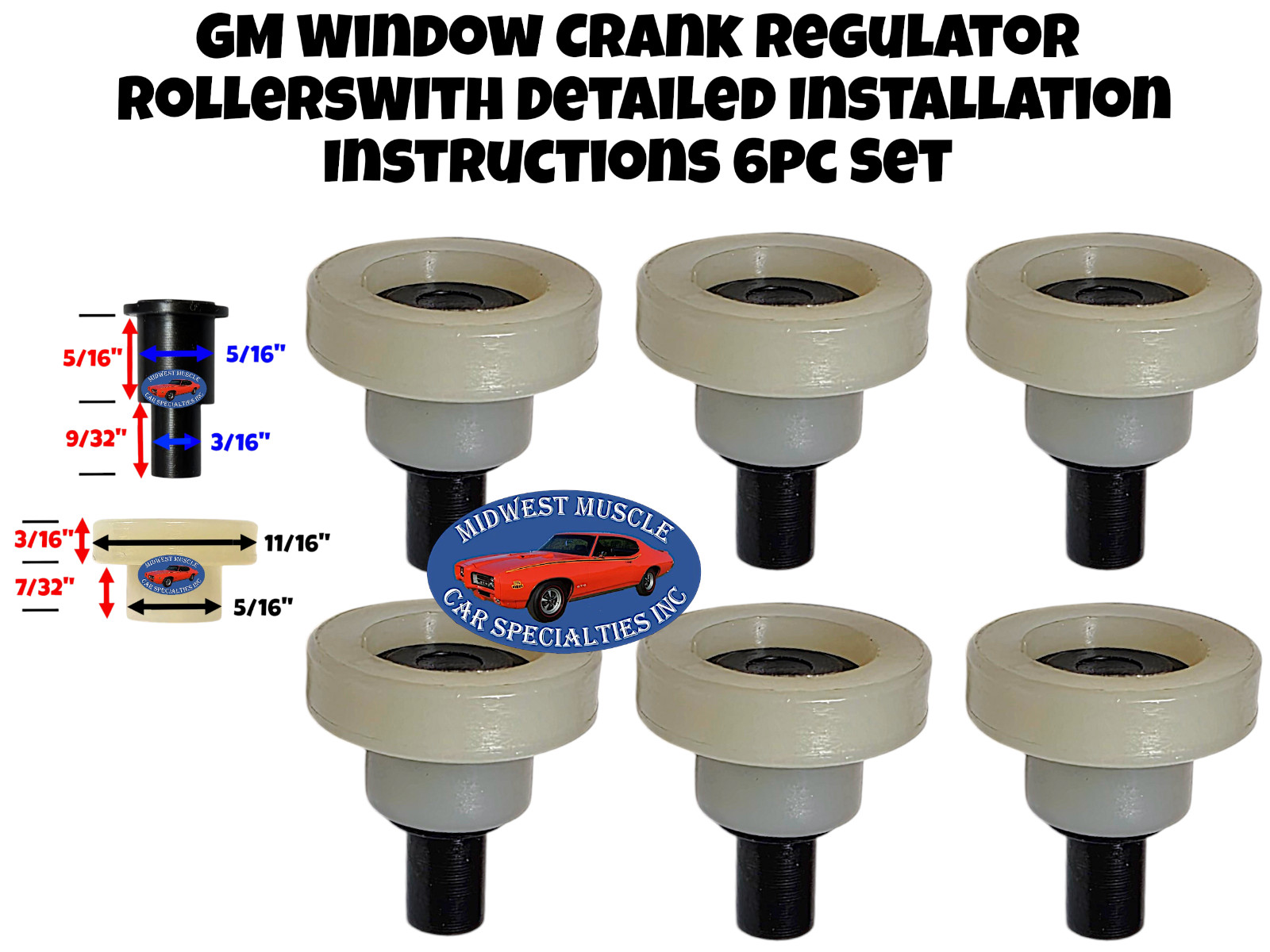 GM GMC Regulator Window Rollers Side Door Crank Glass Panel W Instructions 6pc B