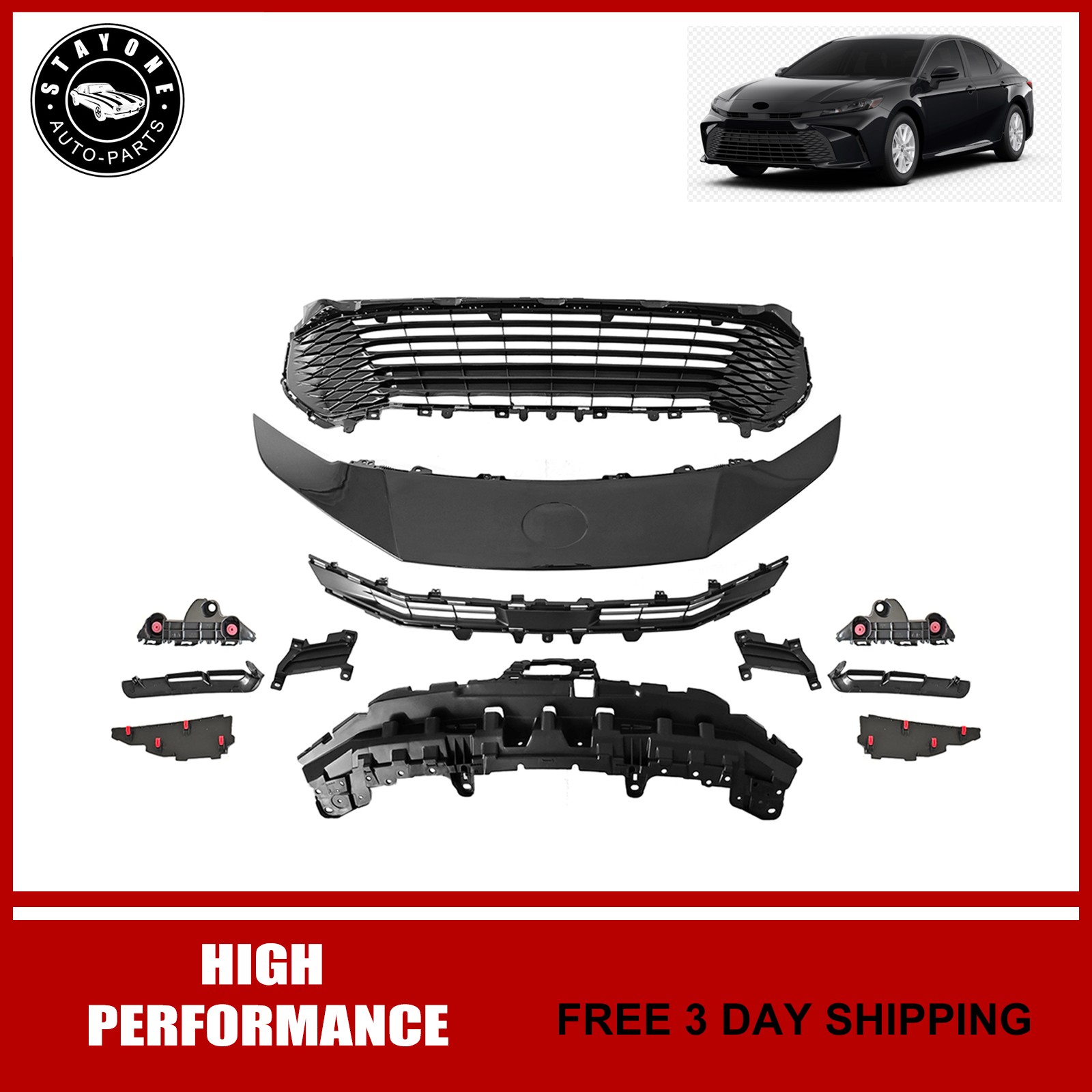 Front Upper Grille Kit Without Sensor Holes For 2025-Up Toyota Camry LE XLE