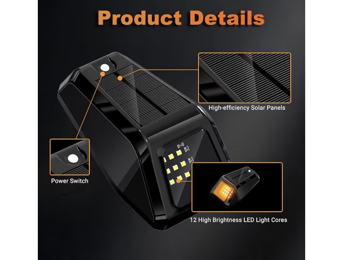 Solar Cab Lights Trucks, Wireless No Drill Roof LED Marker Vibration Sensor IP67