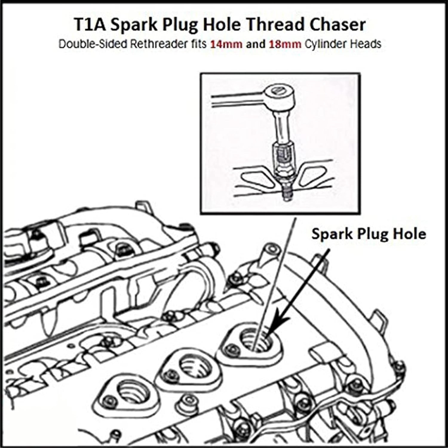 Alltooetools Spark Plug Thread Chaser Tool M10 x 1.0/M12 x 1.25 M14 x Black