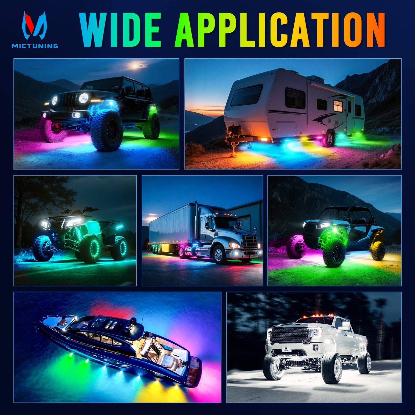 Q1 Max RGB+IC Rock Lights Chasing Dream Color – 16 Pods Underglow Lighting Kit
