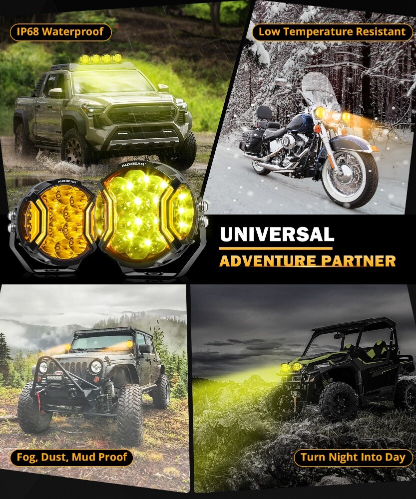 4Pcs AUXBEAM 5 Inch 172W LED Side Shooter Amber/White Pod Lights w/ Amber DRL