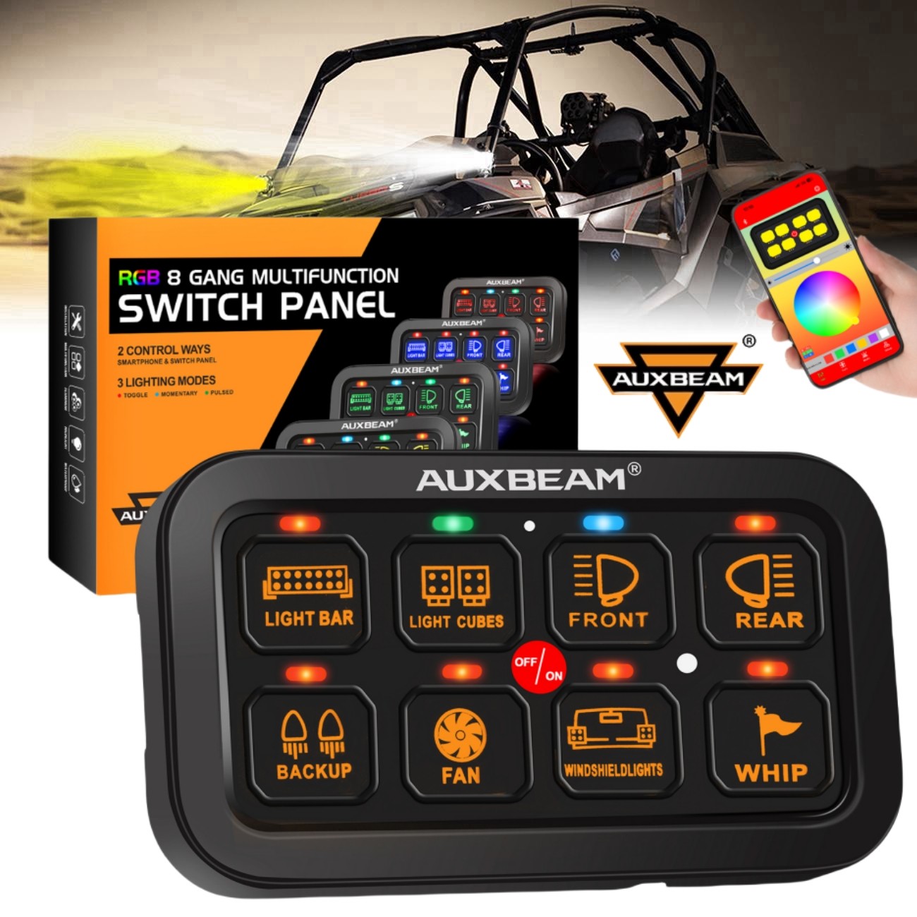 AUXBEAM AR-800 MULTIFUNCTION RGB SWITCH PANEL APP CONTROLLED FOR CAN-AM RZR XP