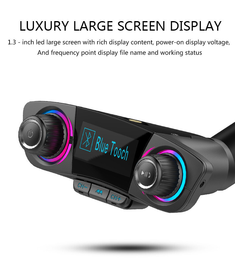 Bluetooth 4.0 Car Wireless FM Transmitter Adapter 2USB PD Charger AUX Hands-Free