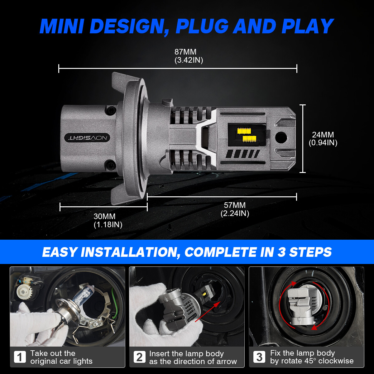 NOVSIGHT LED Headlight Bulbs H13 9008 6500K 55W High Low Beam 300% Super Bright