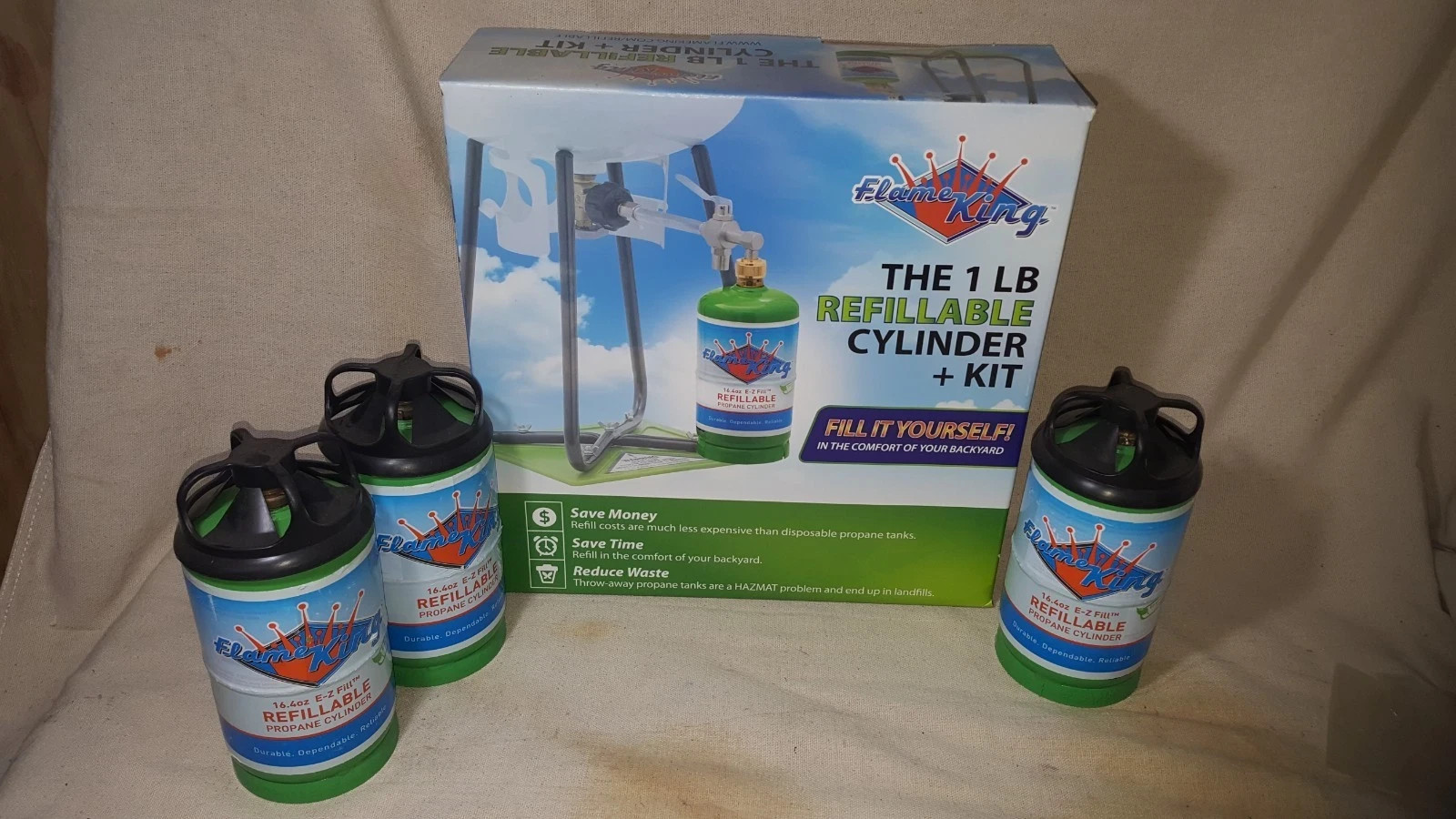 Flame King Refillable 1 lb cylinder Kit with 1 – 1 lb cylinder included