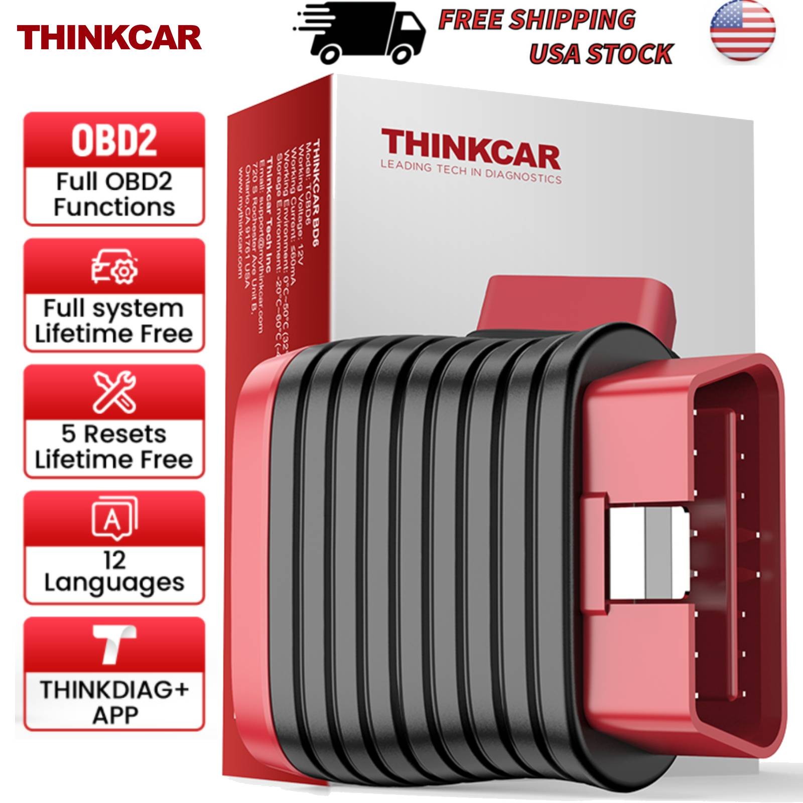ThinkcarBD6 Bluetooth OBD2 Code Reader Full System Diagnostic Tool Car Scanner