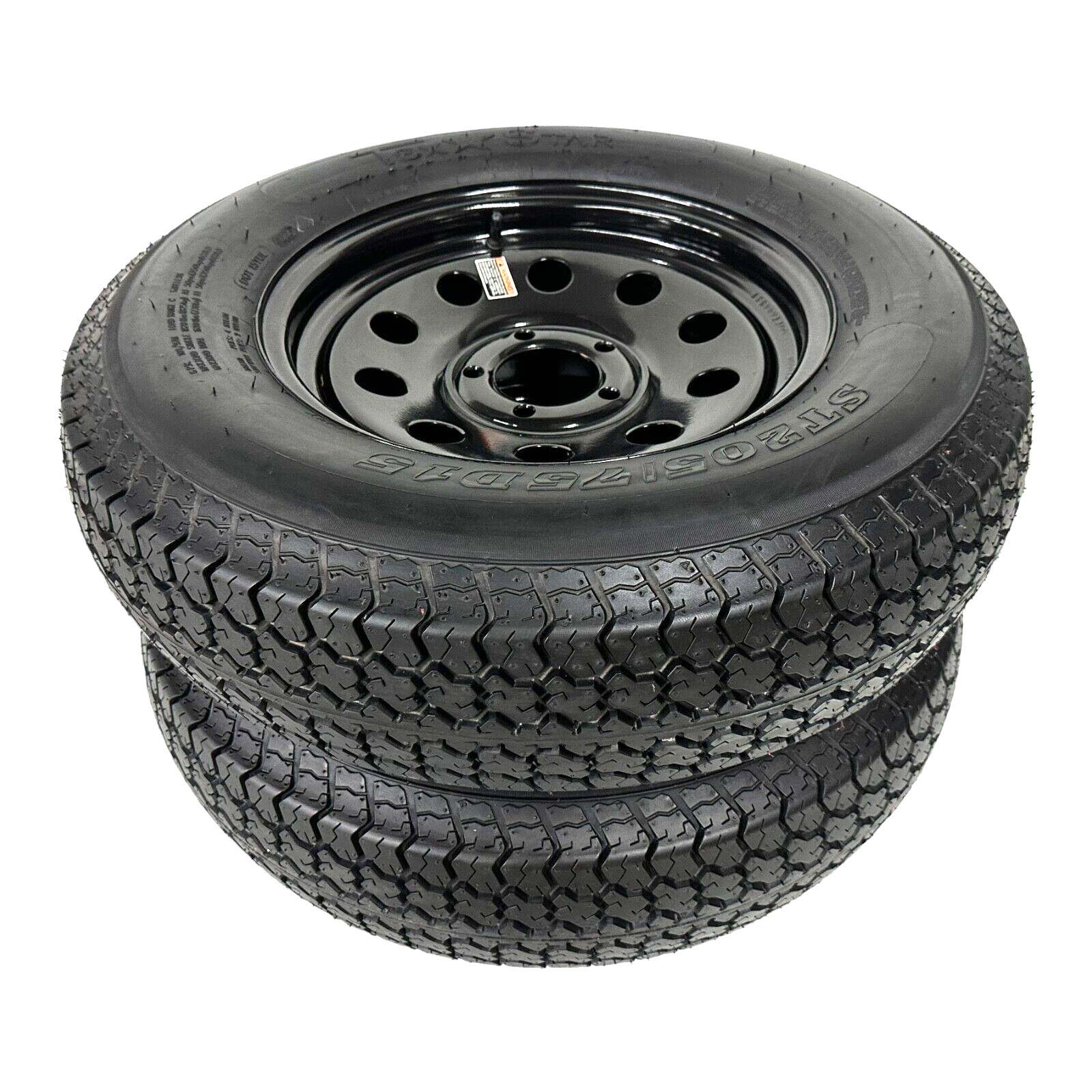 2-PK Trailer Tire on Rim ST205/75D15 LRC Black Modular Wheel 5×5″ Bolt Pattern