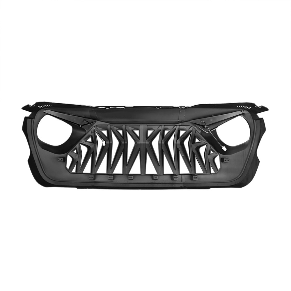 Matte Black Front Shark Grille w/Eyebrow DRL for 18-23 Jeep Wrangler JL JT