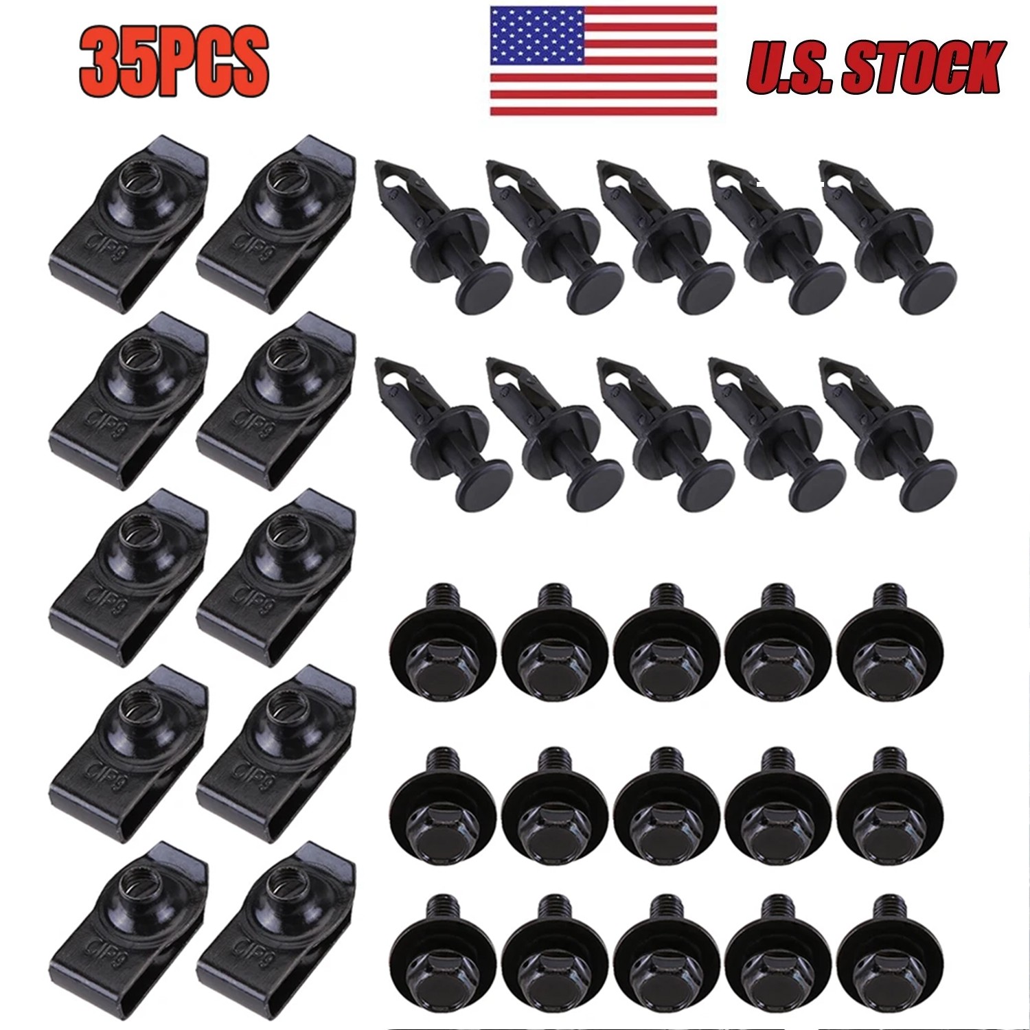 35Pcs Auto Body Bolts & U-Nut Clips, Engine Splash Shield Under Cover Fasteners