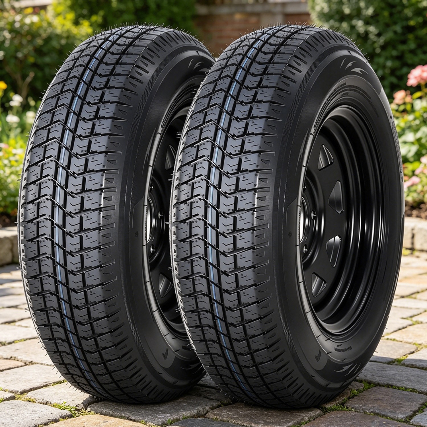 2PCS ST205/75D14 Trailer Tires with 14 in Rims 5 Lug on 4.5 in Load Range C 6PR