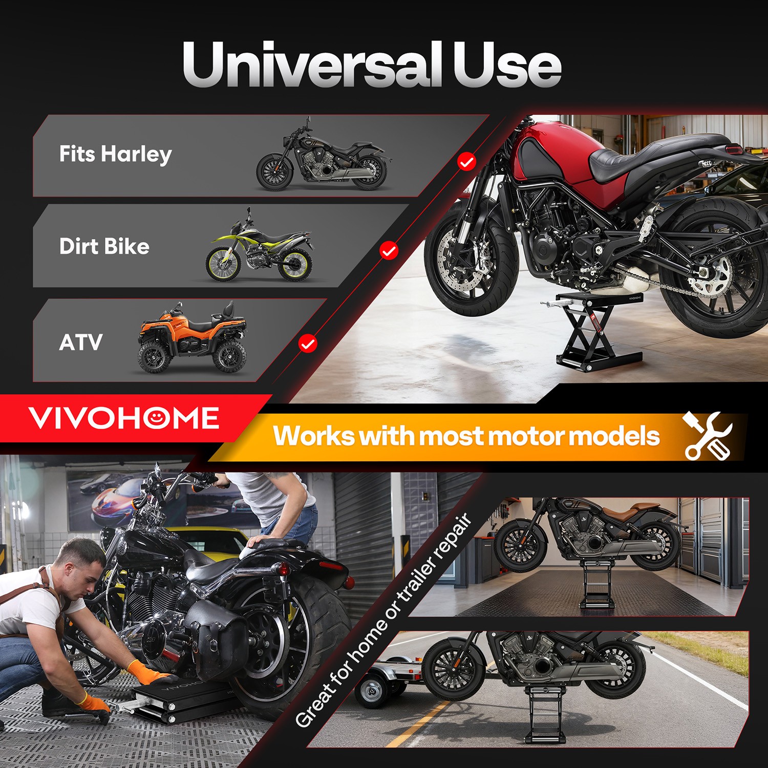 1100LBS Motorcycle Lift Scissor Jack 9” Wide Deck Hoist Stand for ATV Dirt Bike