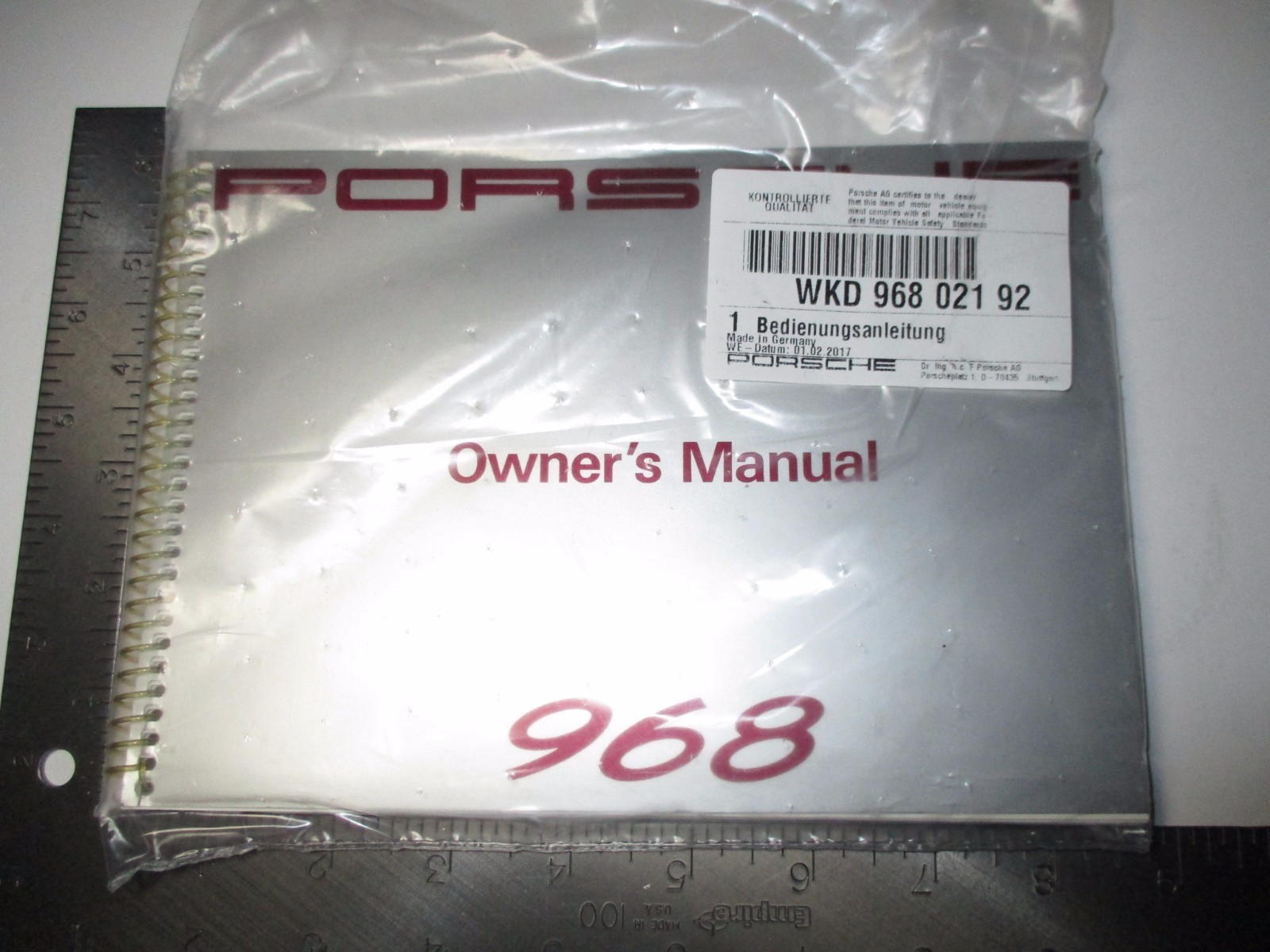 PORSCHE 968 OWNERS MANUAL BRAND NEW GENUINE PORSCHE – 1992 ONLY- YES BRAND NEW