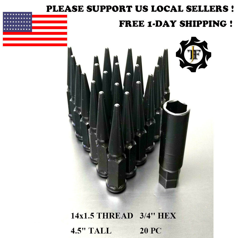 20PC 14X1.5 FIT CHRYSLER 300 BLACK 3/4” WHEEL SPIKE LUG NUT CONICAL SEAT +KEY