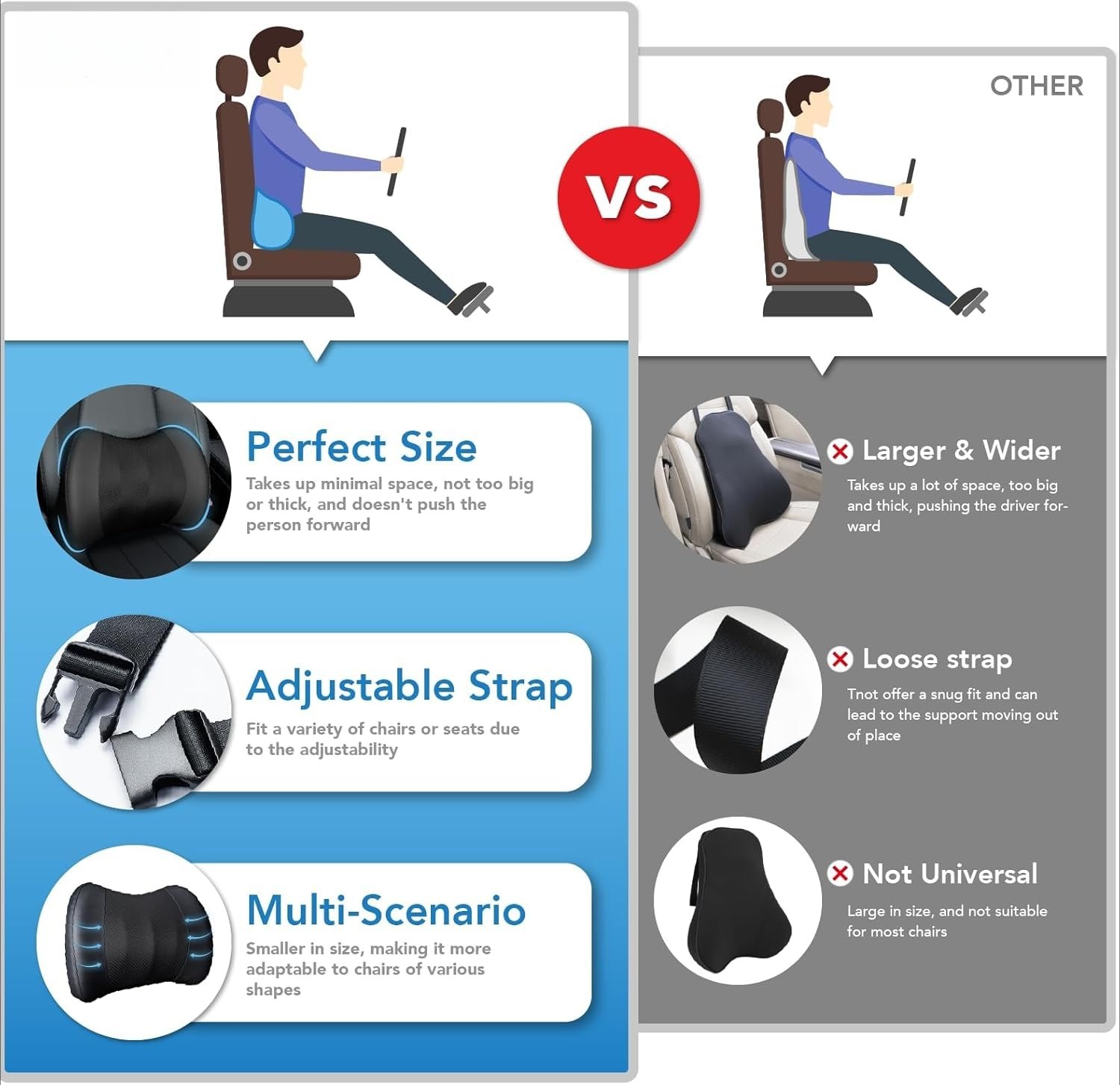 Car lumbar support pillow, memory foam lumbar cushion for back pain relief