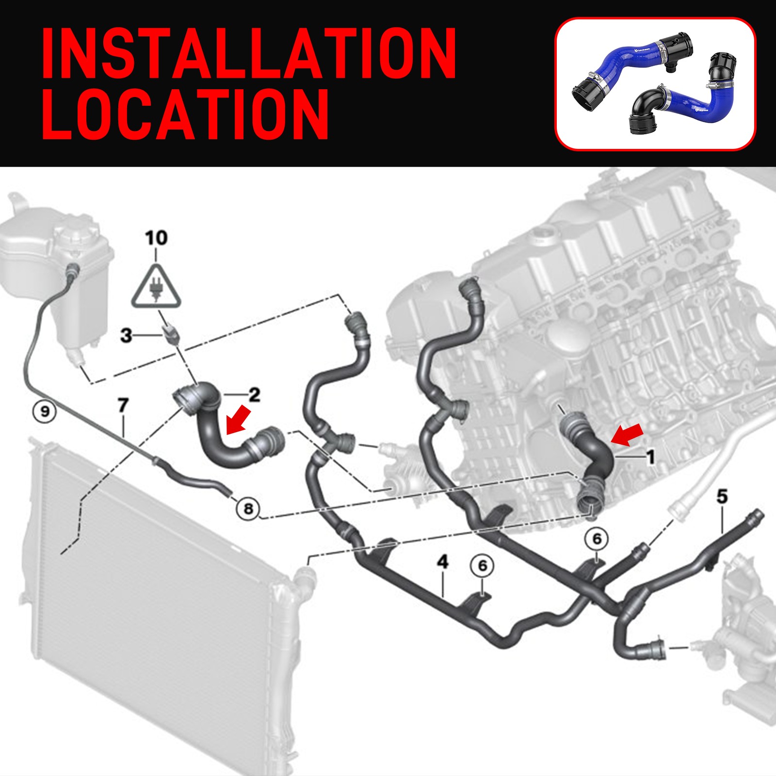 Silicone Upper & Lower Radiator Hose Kit For BMW E90 E91 E92 E93 N52N N53 Engine