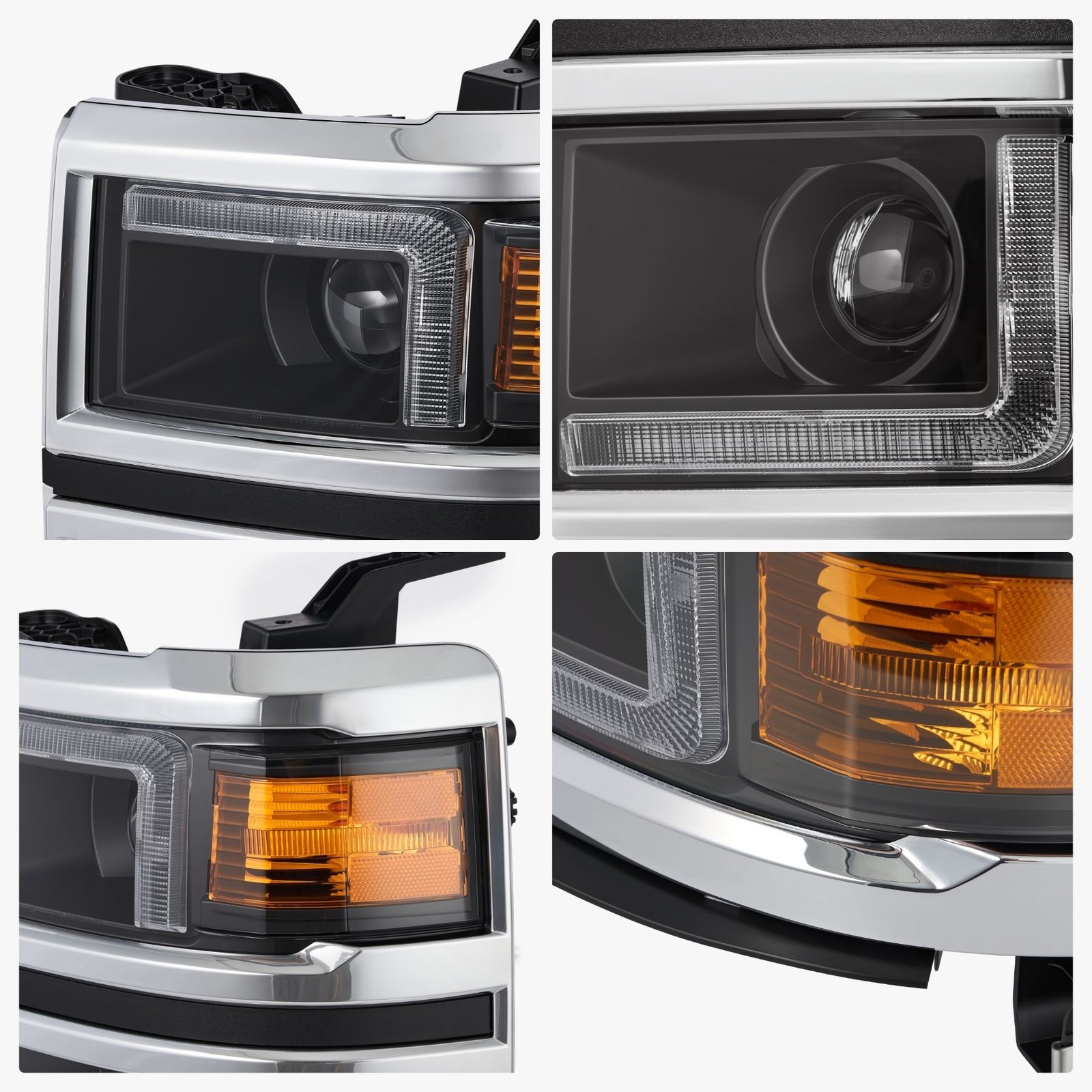 LED DRL Projector Headlights Assembly for 2014-2015 Chevy Silverado 1500 Chrome
