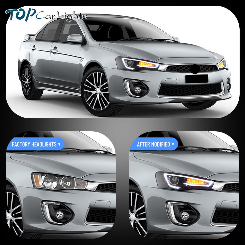 Pair LED Projector Headlights For Mitsubishi Lancer/Evo 2008-2017 w/Sequential