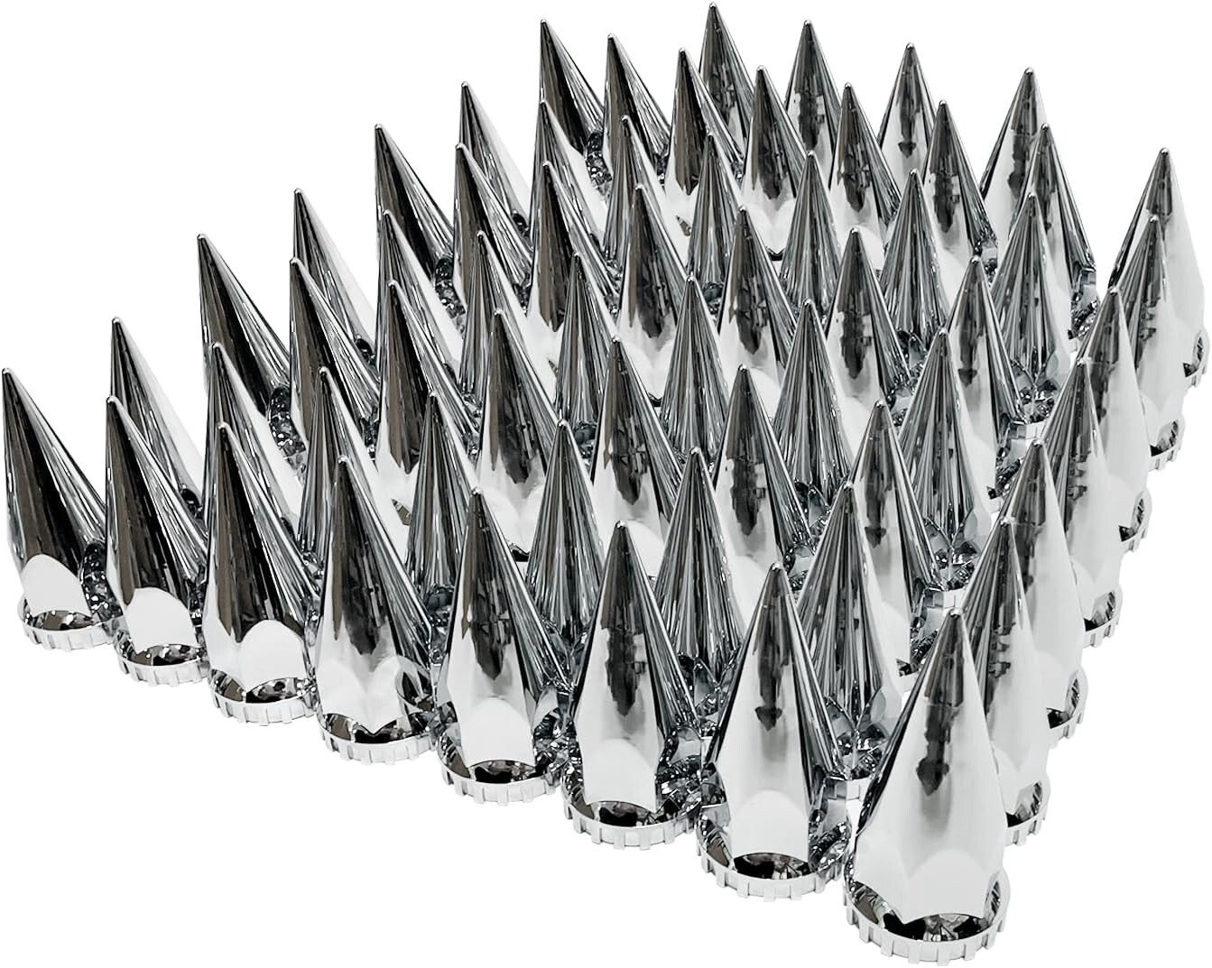 60 pcs Chrome 33mm ABS spike lug nut cover height 4-3/4″ Screw-on for Semi Truck