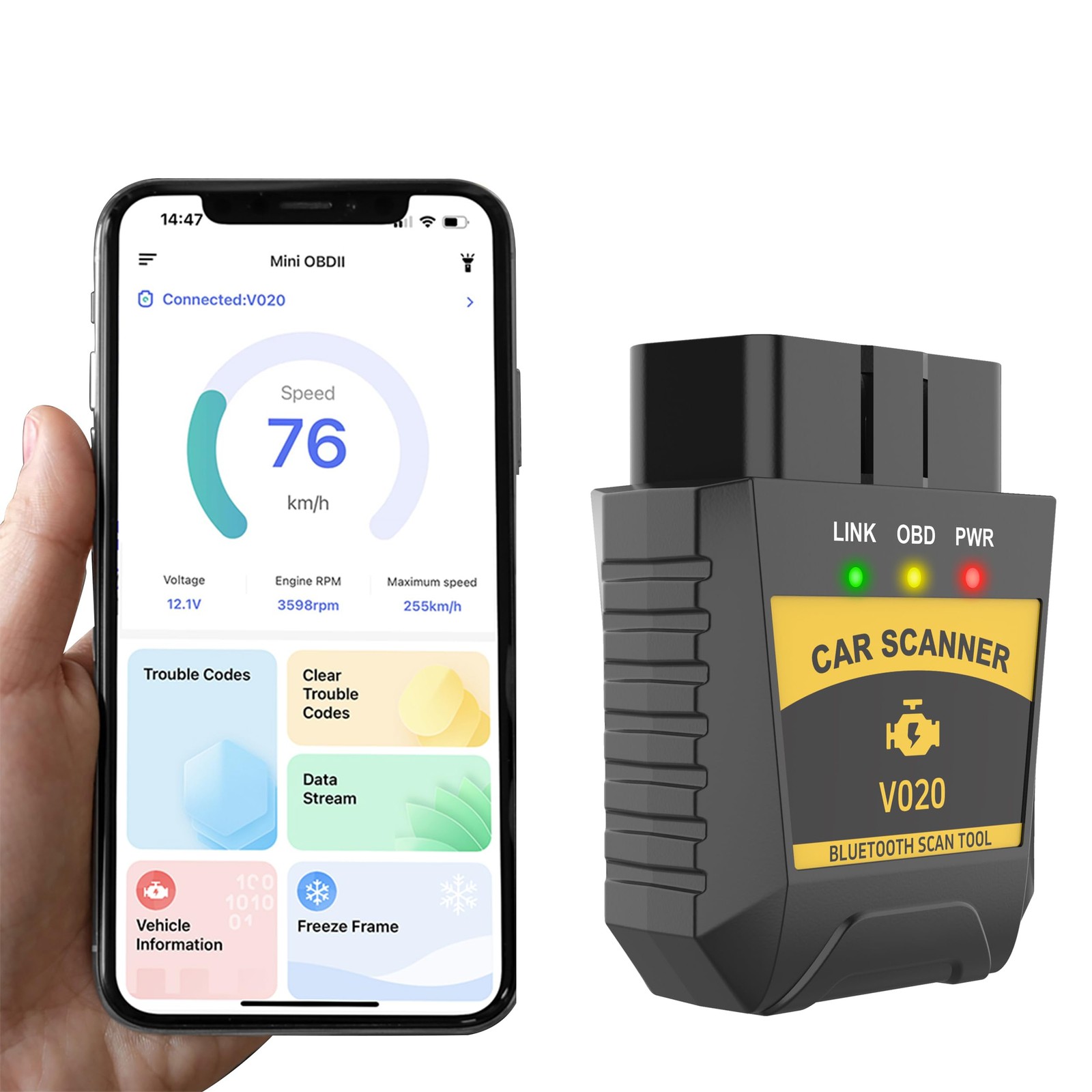 OBD2 Scanner Bluetooth for iPhone Android Wireless Diagnostic Tool Code Reader