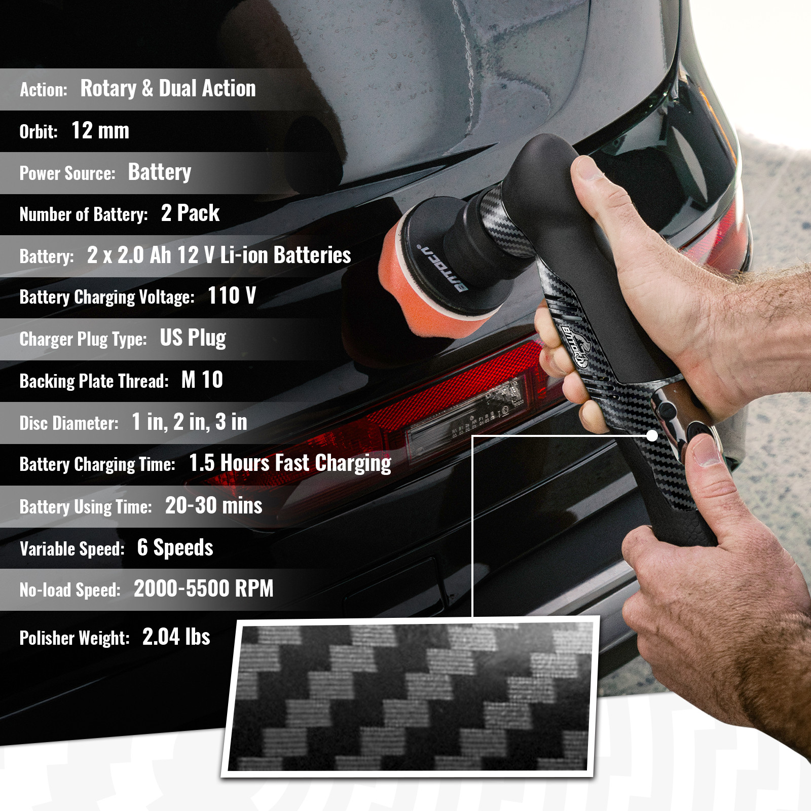 BATOCA S5 Mini Car Polisher Buffer Sander Cordless Polishing Machine DA & Rotary