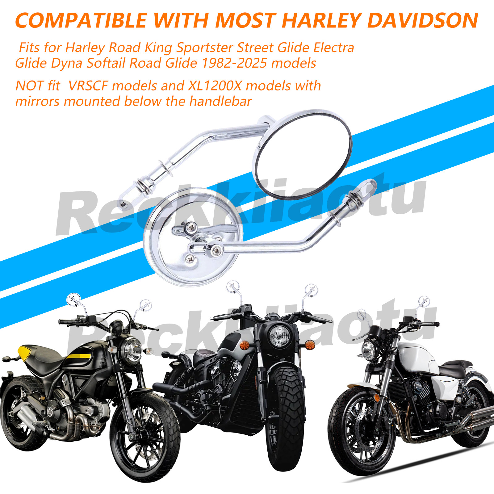 Chrome Round Motorcycle Rearview Mirrors For Harley Softail Dyna Bobber Chopper