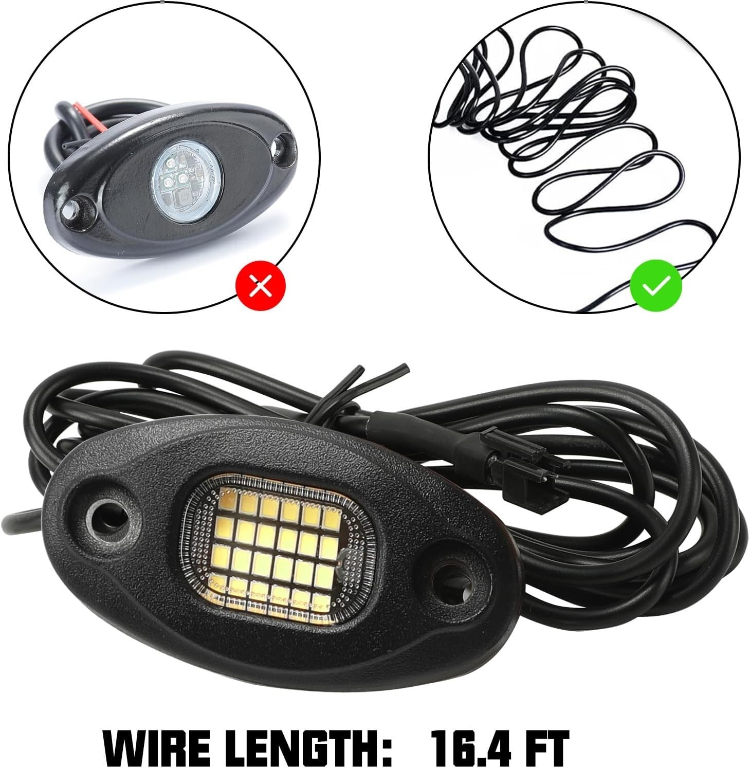 8 Pods Pure White Rock Lights Wide Angle for Truck Car ATV UTV SUV Motorcycle