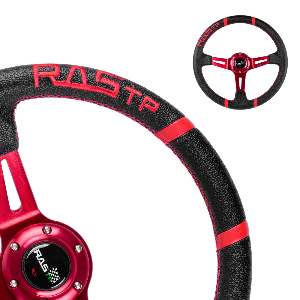 Red 14IN 350mm Deep Dish Sport Racing Drifting Steering Wheel Aluminum Universal