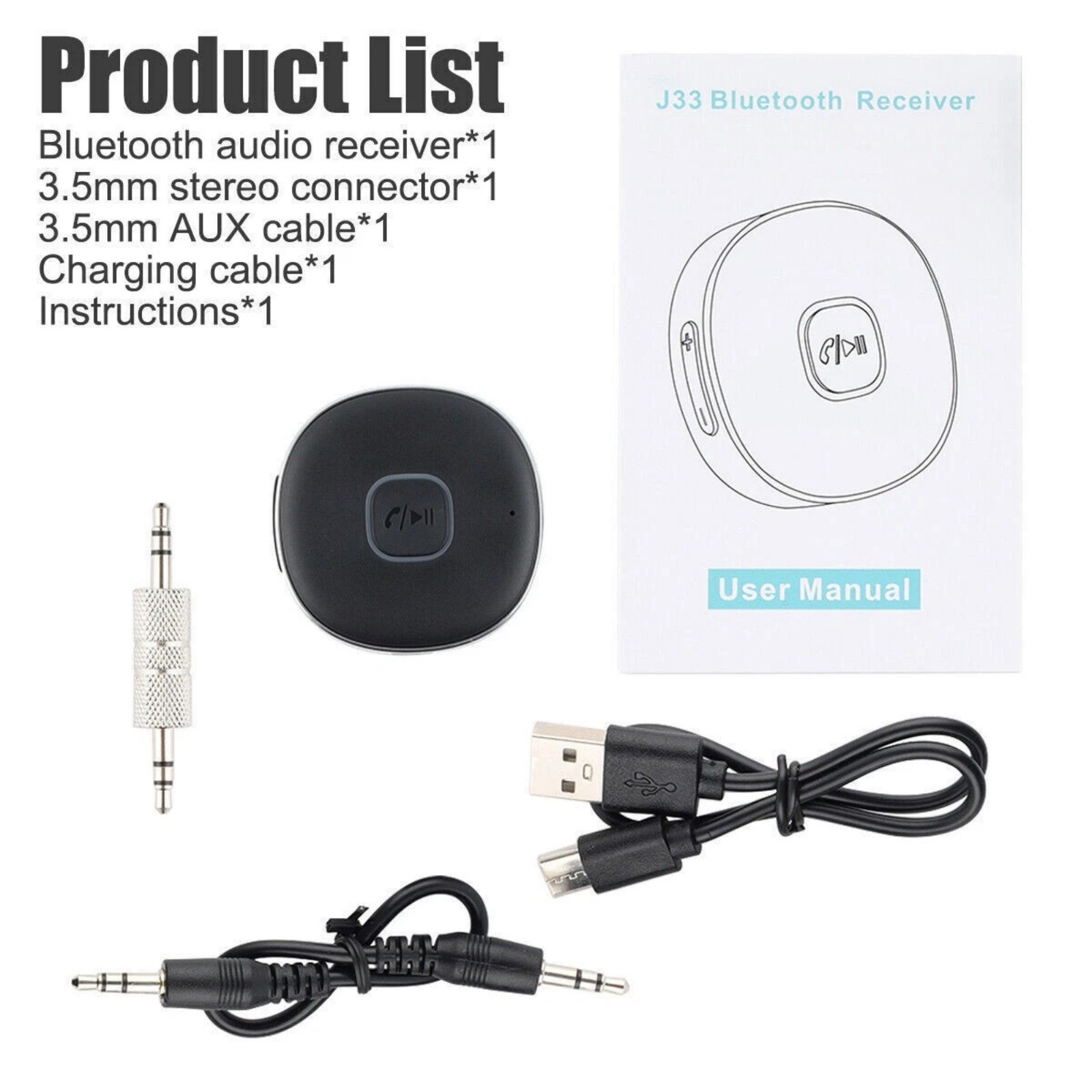 For Bluetooth 5.0 Wireless Audio Receiver 3.5mm Aux Car Kit Handsfree Calling