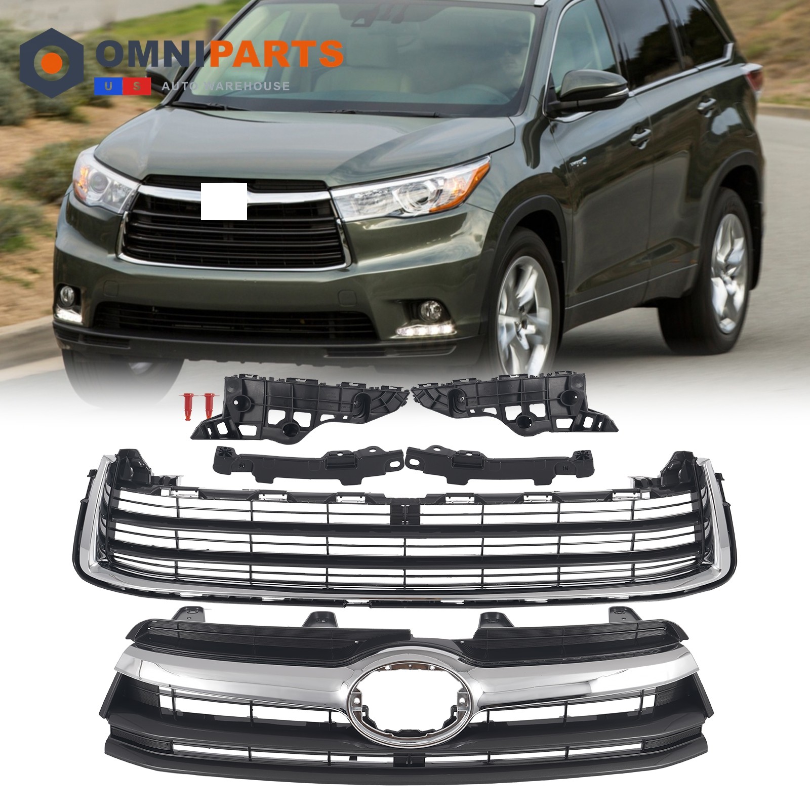 Chrome Front Radiator Grille Set GM1235120 For 2014 2015 2016 Toyota Highlander